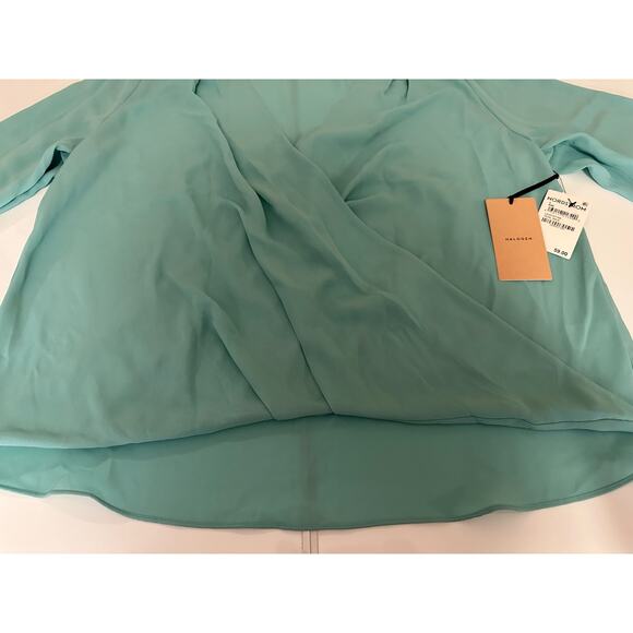 NWT Women L Halogen light sea green wrap blouse top long sleeve - Picture 4 of 13